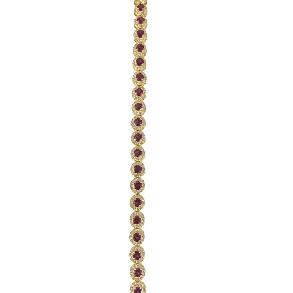 NEW Rhodolite 20 4MM Garnet with CZ Halo Settings 925 Gold Vermeil Bracelet - Picture 4 of 9